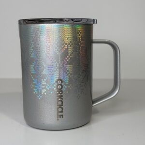 Corkcicle Triple Insulated Metallic Silver Mug w/ handle. Holographic Design